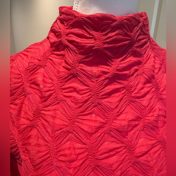 ANTHROPOLOGIE MAEVE FUCHSIA MOCK NECK STRETCH SEMI SHEER BLOUSE SIZE S - Picture 2 of 7